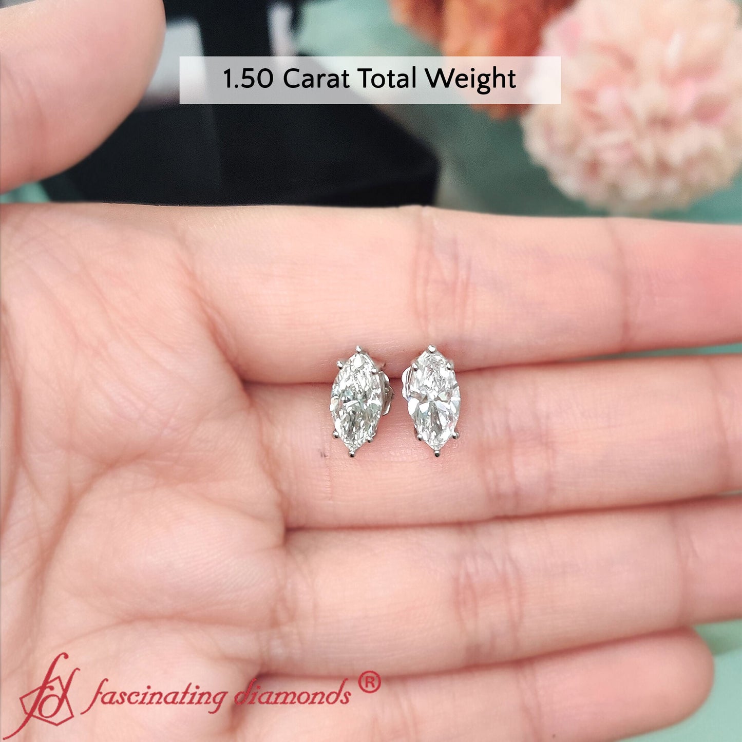 Marquise Diamond 6 Prong Stud Earrings