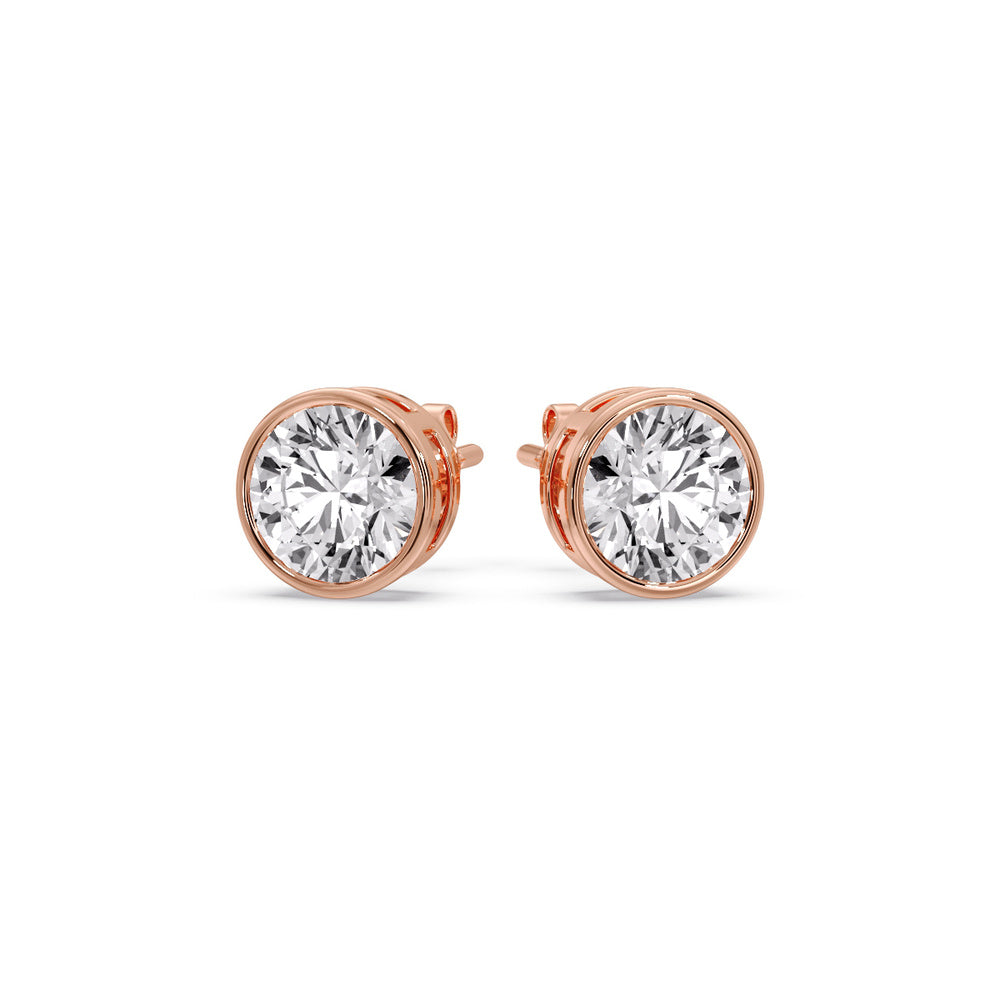 Round Cut Stud Bezel Set Earring