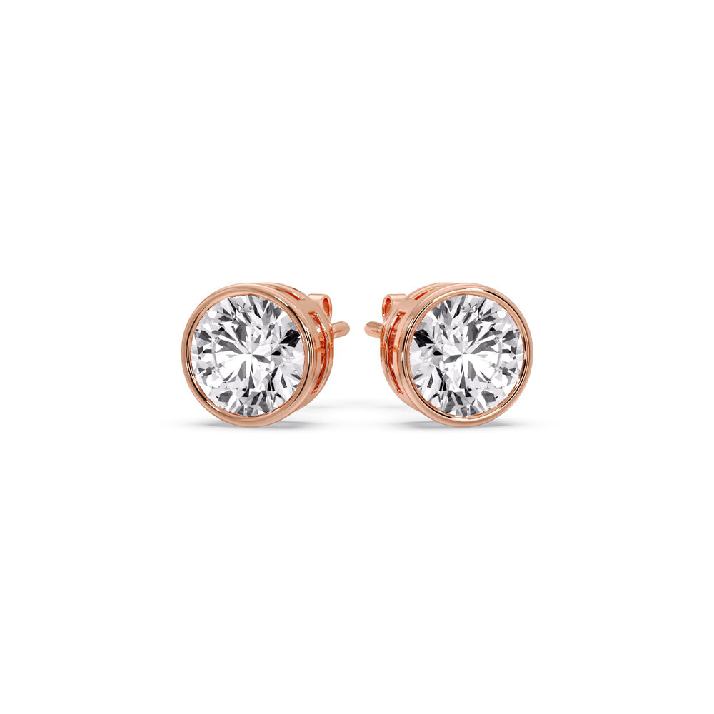 Round Cut Stud Bezel Set Earring