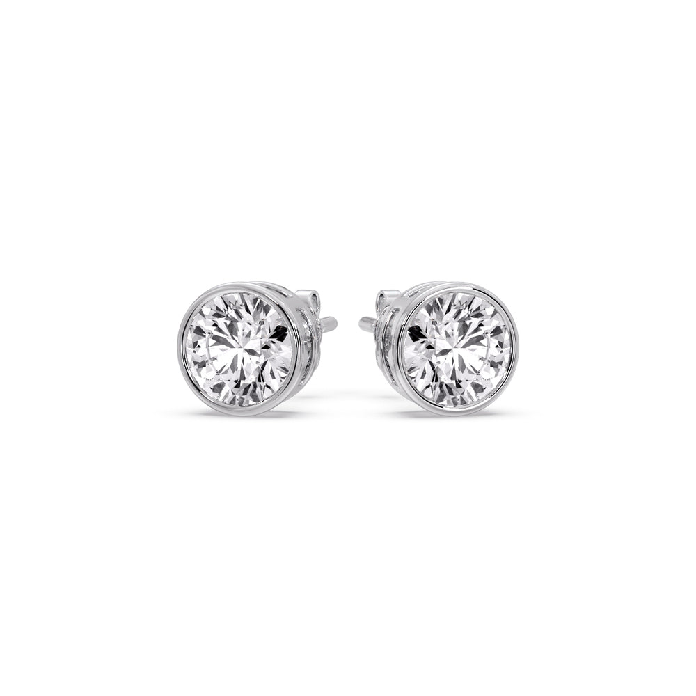 Round Cut Stud Bezel Set Earring