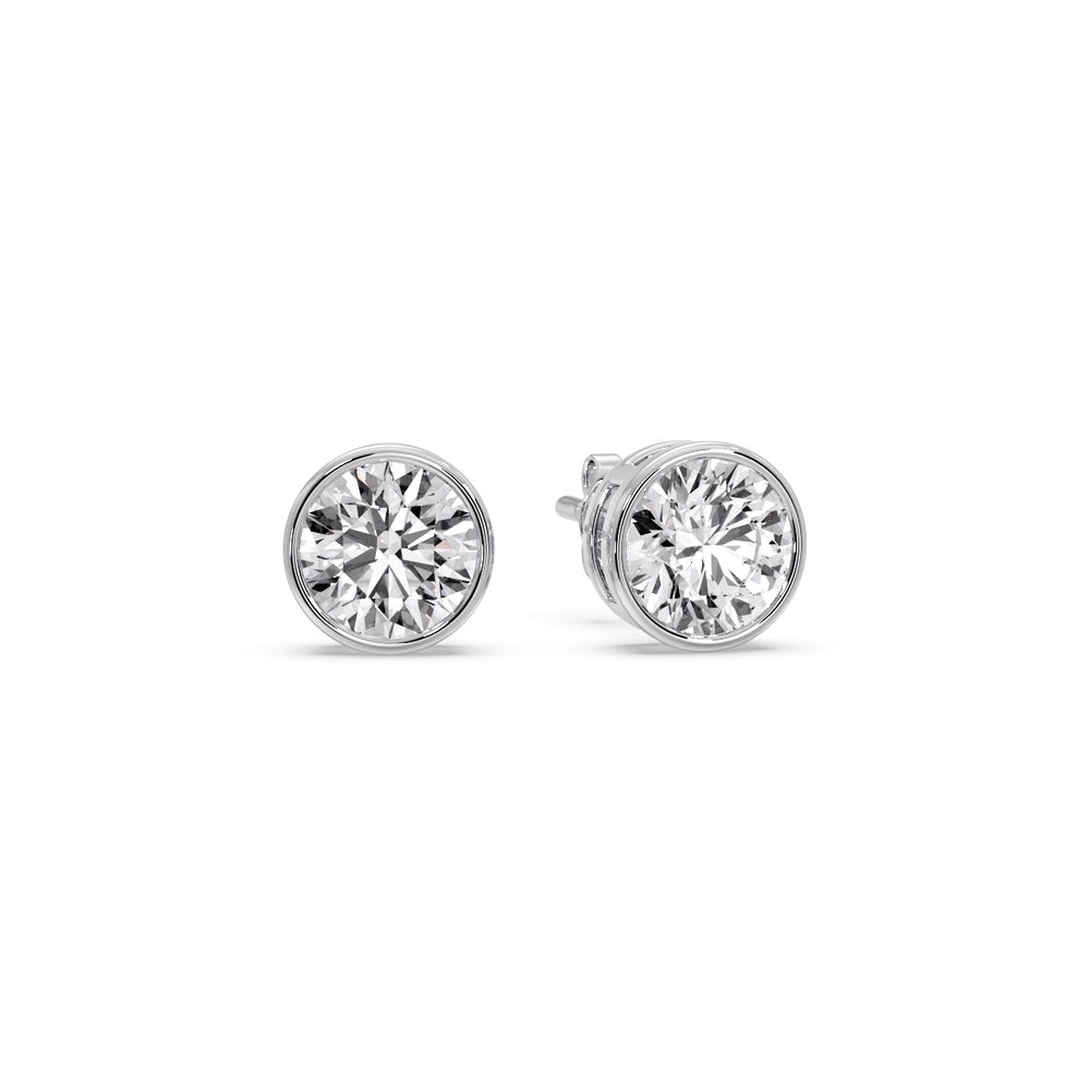 Round Cut Stud Bezel Set Earring