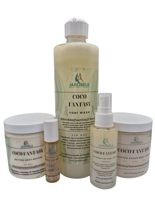 Yoni Wash-16 oz
Body Butter-8 oz
Sugar Scrub-8 oz
Body Spray-2 oz
Rolleball-10 ml