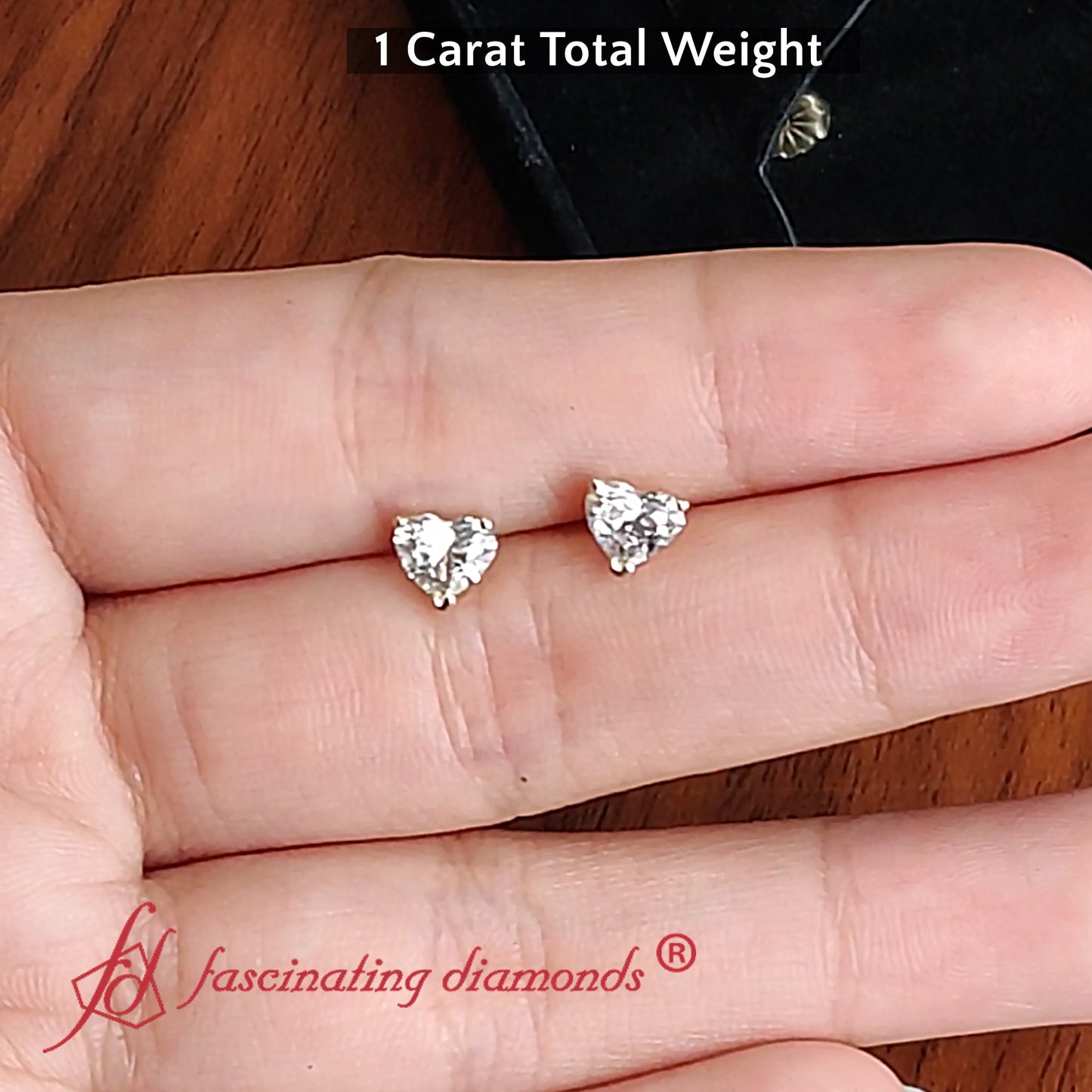 Heart Shaped 3 Prong Basket Stud Earring