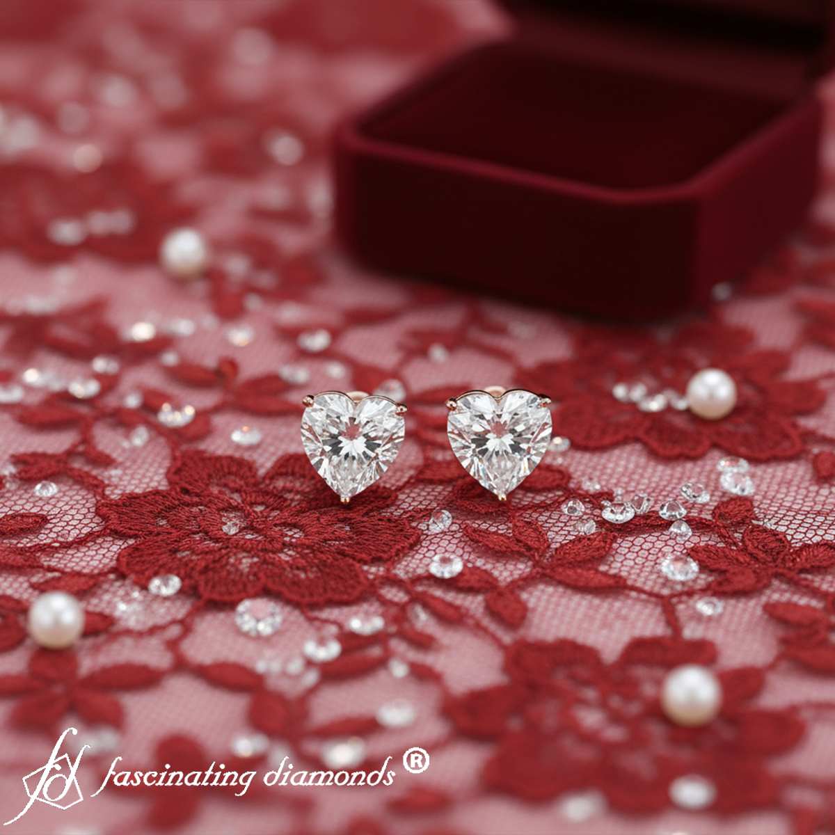 Heart Shaped 3 Prong Basket Stud Earring