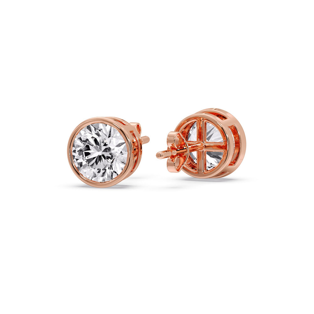 Round Cut Stud Bezel Set Earring